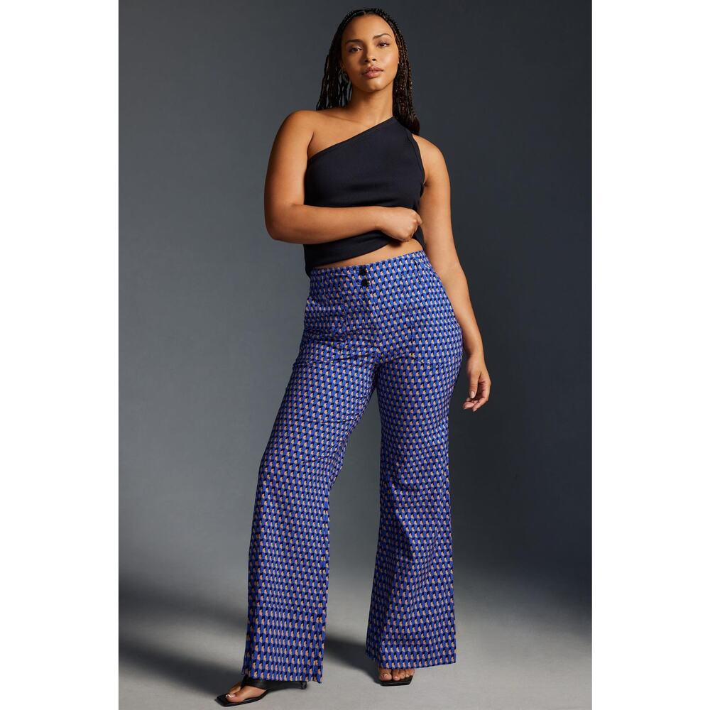 Anthropologie x Maeve The Naomi High Rise Printed Wide-Leg Flare Pants US 2